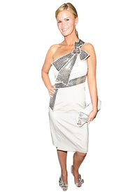 Kerry Sequin Bow One Shoulder Cocktail Dress in Beige