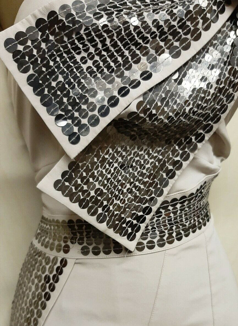 Kerry Sequin Bow One Shoulder Cocktail Dress in Beige