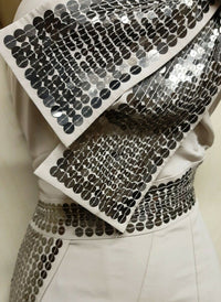 Kerry Sequin Bow One Shoulder Cocktail Dress in Beige