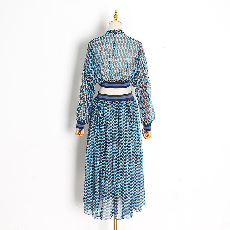 Flowy Chiffon High Neck Cut-out Waist Pleated Dress