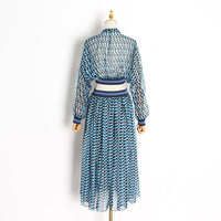 Flowy Chiffon High Neck Cut-out Waist Pleated Dress