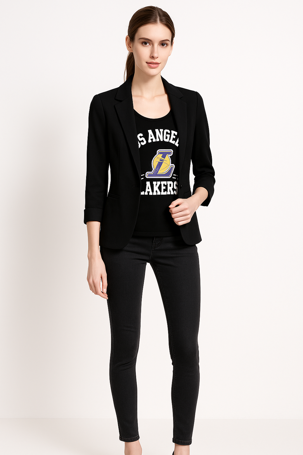 Jessica Alba Style Loose Fit Causal Blazer in Black