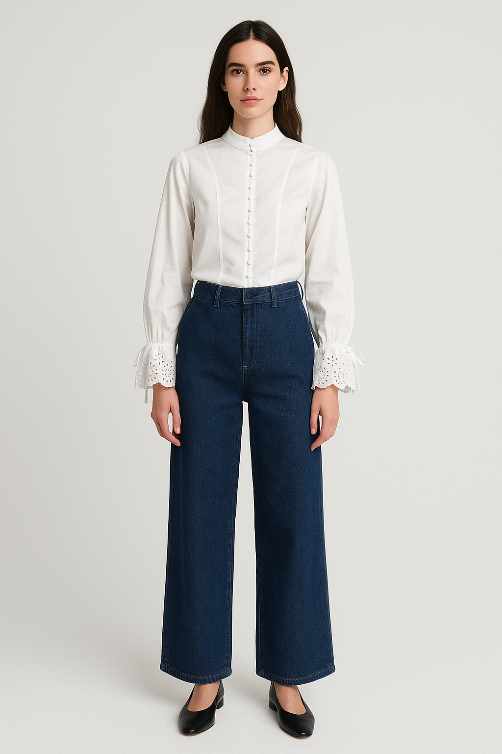 100% Crisp Cotton Front Bib Shirt with High-Neck and Tie Eyelet Cuffs