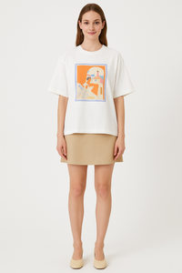 Rolled Up Short Sleeve Oversized White Cotton T-Shirt in Graphic Design