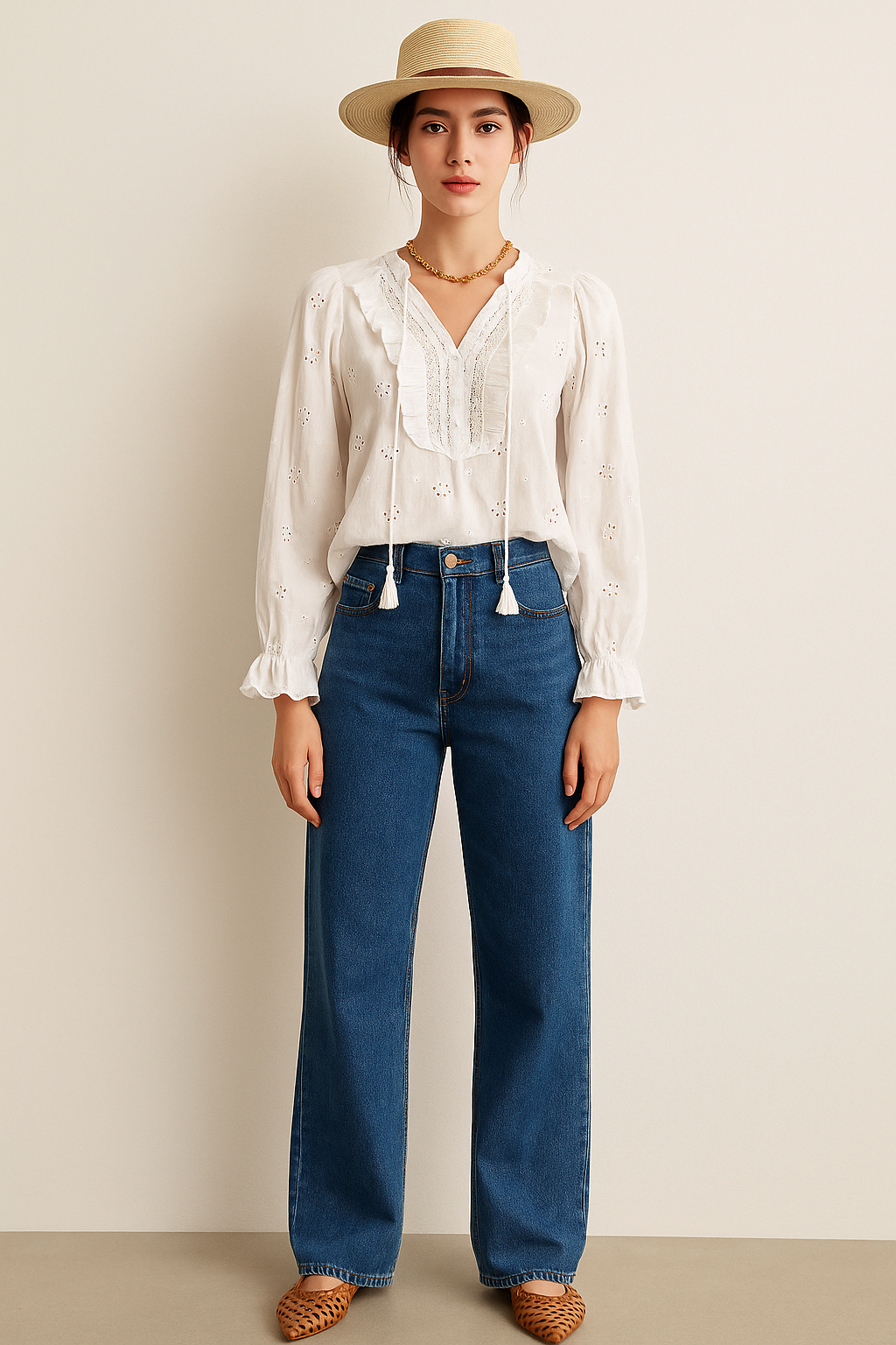 Crochet Lace Trim Embroidered Eyelet Pure Cotton White Blouse