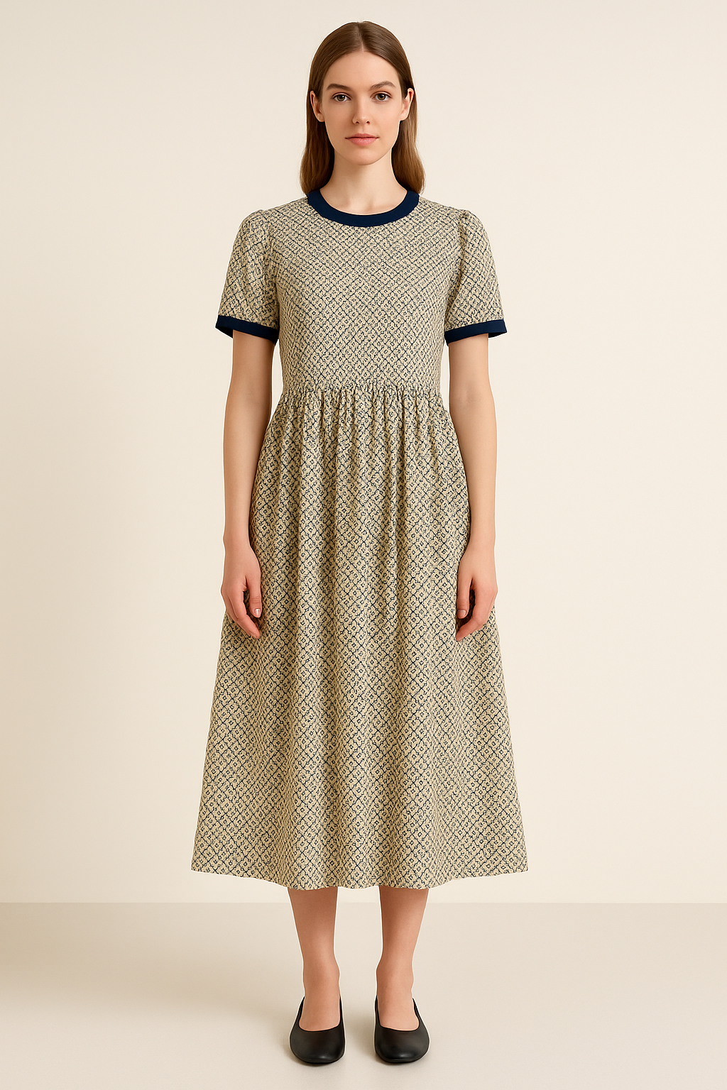 Bohemian Geo Print Loose Fit Pleated Dress with Back tie