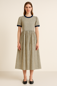 Bohemian Geo Print Loose Fit Pleated Dress with Back tie