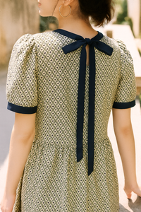 Bohemian Geo Print Loose Fit Pleated Dress with Back tie