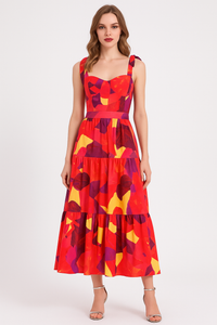 Pablo Print Strappy Fit-and-Flare Maxi Tiered Dress