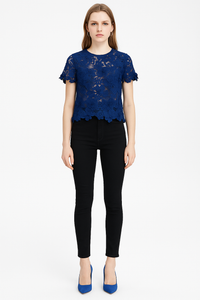 Open-back Floral Guipure Top in Royal Blue