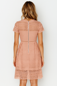 Short Sleeve Cotton Crochet Skater Dress in Rose Pink