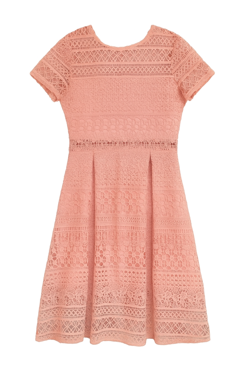 Short Sleeve Cotton Crochet Skater Dress in Rose Pink