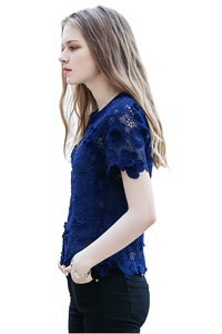 Open-back Floral Guipure Top in Royal Blue