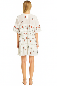 Floral Embroidered Tiered Mesh Shift Dress