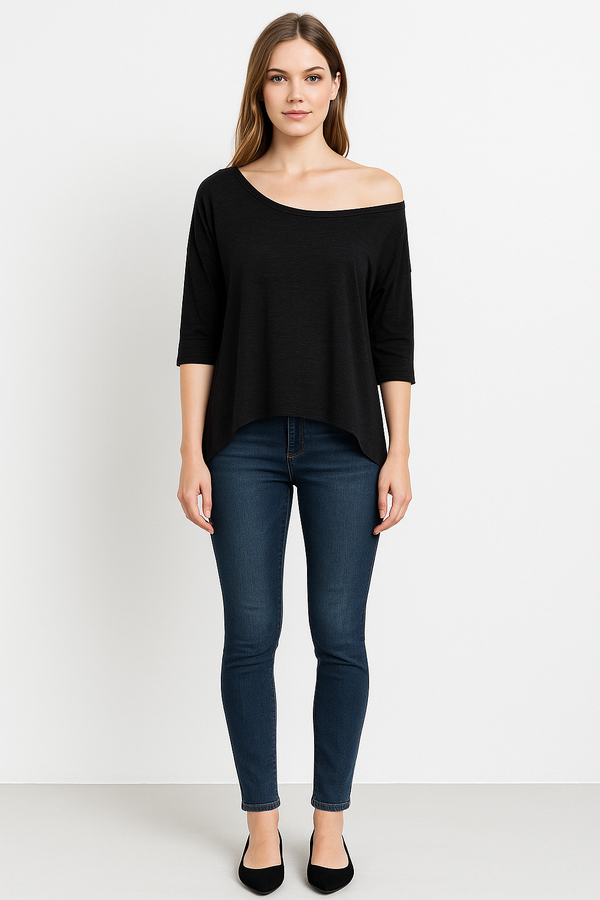 3/4 Sleeve Slouchy Asymmetrical Draped T-shirt