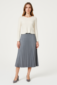 Elastic Waistband Velvet Pleated A-line Midi Skirt