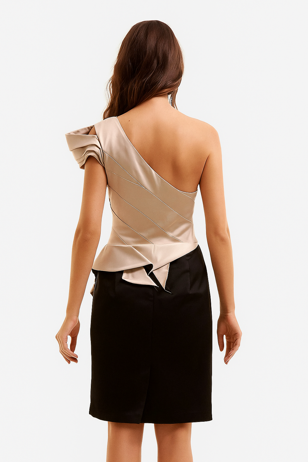 Folded One-Shoulder Knee-Length Midi Dress