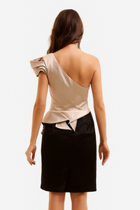 Folded One-Shoulder Knee-Length Midi Dress