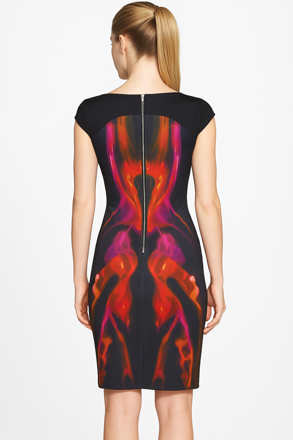 Nicole Satin Kaleidoscope Midi Dress with Back Zip