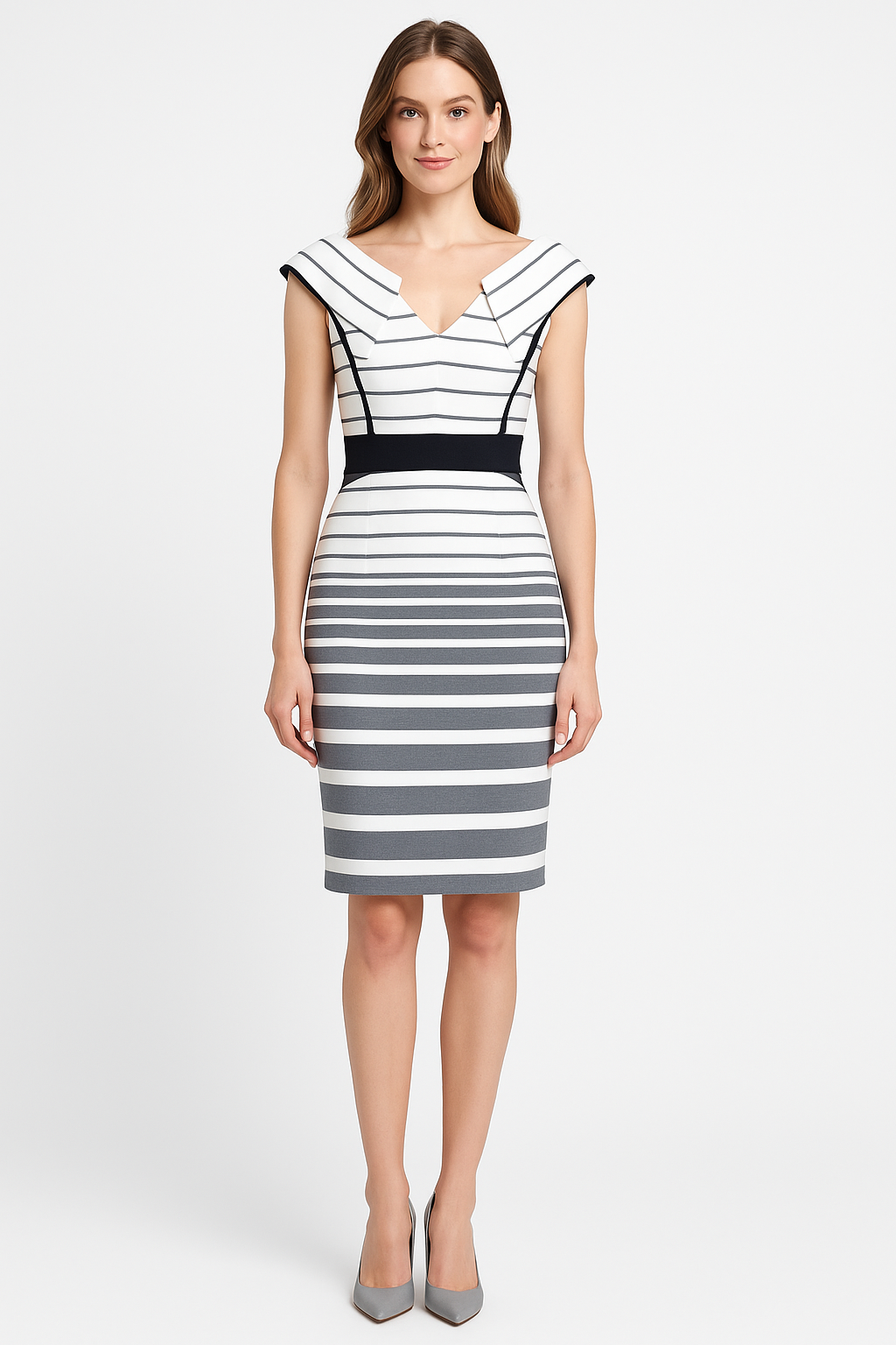 Eva Graphic Stripe Folded Neckline Pencil Dress