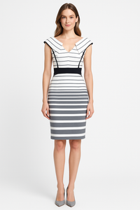 Eva Graphic Stripe Folded Neckline Pencil Dress