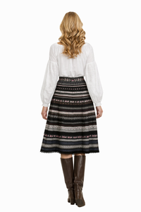 Peasant Embroidered White Blouse & High Waisted Pom Pom Skirt