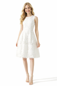 Floral Lace Eyelet Fit-and-Flare Midi Dress in White