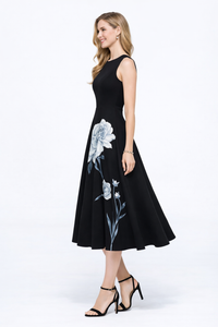 Sleeveless Floral Empire Waist Fit-and-Flare Midi Dress