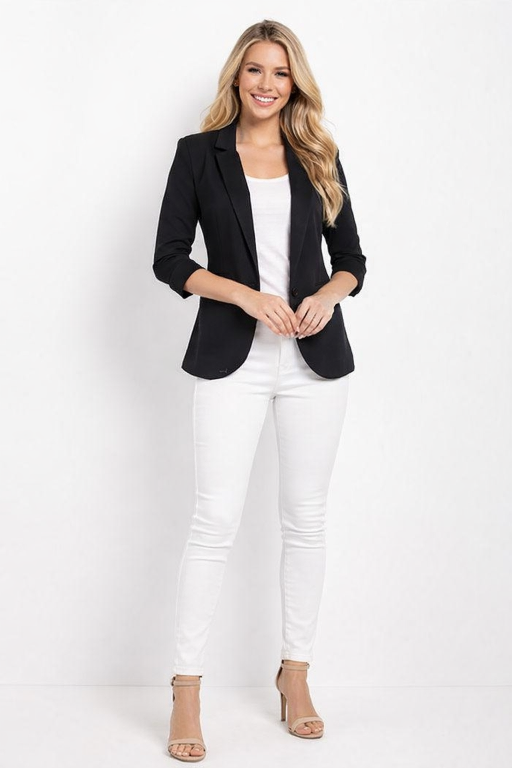 Kate Open Front Smart Casual White Blazer
