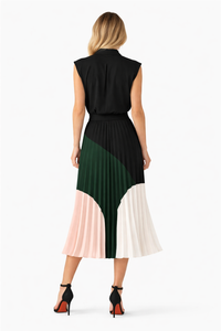 Meghan Chiffon Black Top & Pleated Midi Skirt Co-Ord