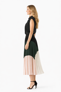 Meghan Chiffon Black Top & Pleated Midi Skirt Co-Ord