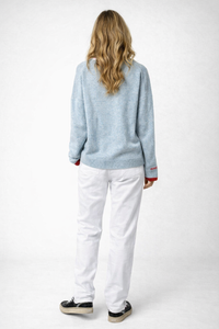 Asymmetrical Knit Sweater with Heart and Script Embroidery – 100% Cashmere