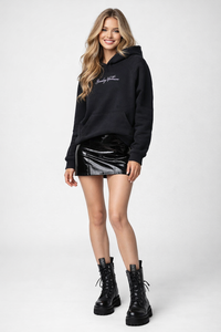Black Oversized 100% Cotton Fleece Hoodie with Angel Wing Back Print