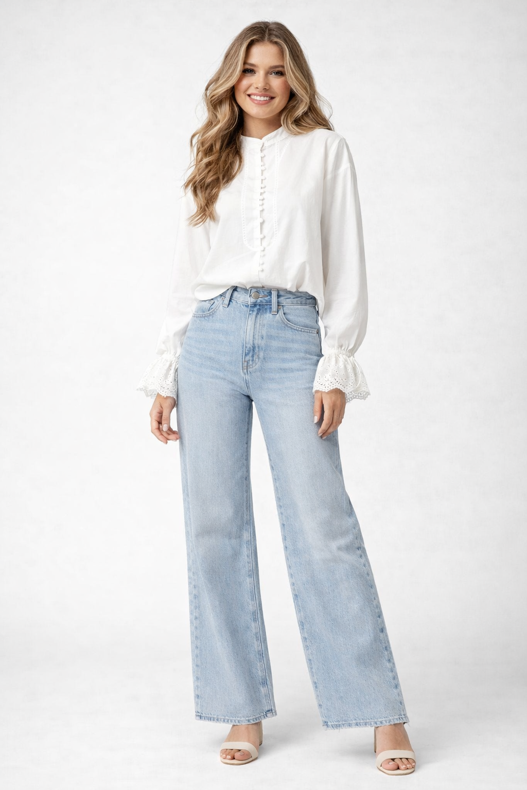 100% Crisp Cotton Front Bib Shirt with High-Neck and Tie Eyelet Cuffs