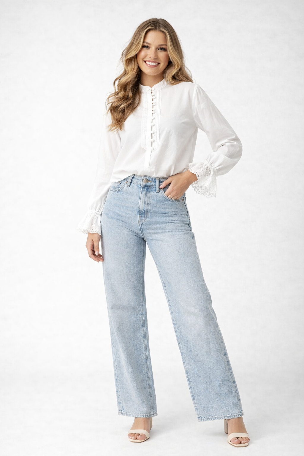 100% Crisp Cotton Front Bib Shirt with High-Neck and Tie Eyelet Cuffs