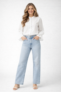 100% Crisp Cotton Front Bib Shirt with High-Neck and Tie Eyelet Cuffs