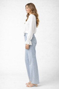 100% Crisp Cotton Front Bib Shirt with High-Neck and Tie Eyelet Cuffs