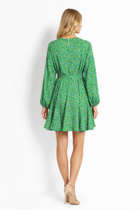 Green Garden Floral Print Tie-waist Ruffle Mini Dress