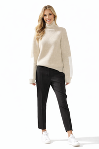 Turtleneck Relaxed Elbow-pad Beige Sweater & Black Cigarette Pants