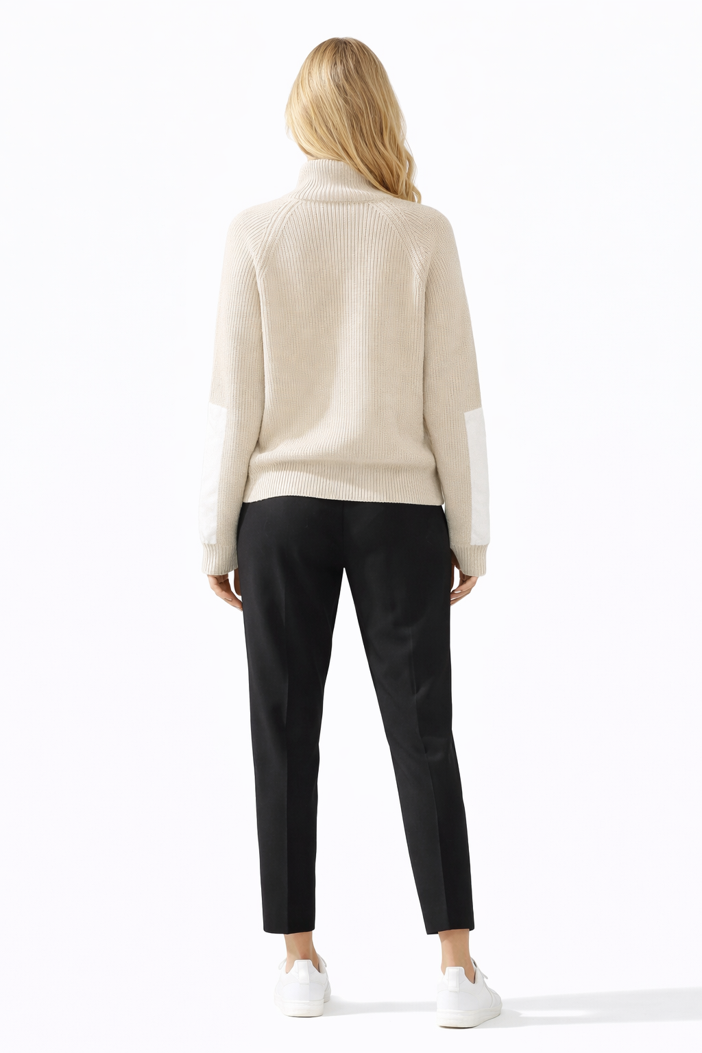 Turtleneck Relaxed Elbow-pad Beige Sweater & Black Cigarette Pants