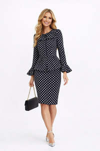 Amal Clooney Polka Dot Ruffled Peplum Jacket & Midi Skirt Set