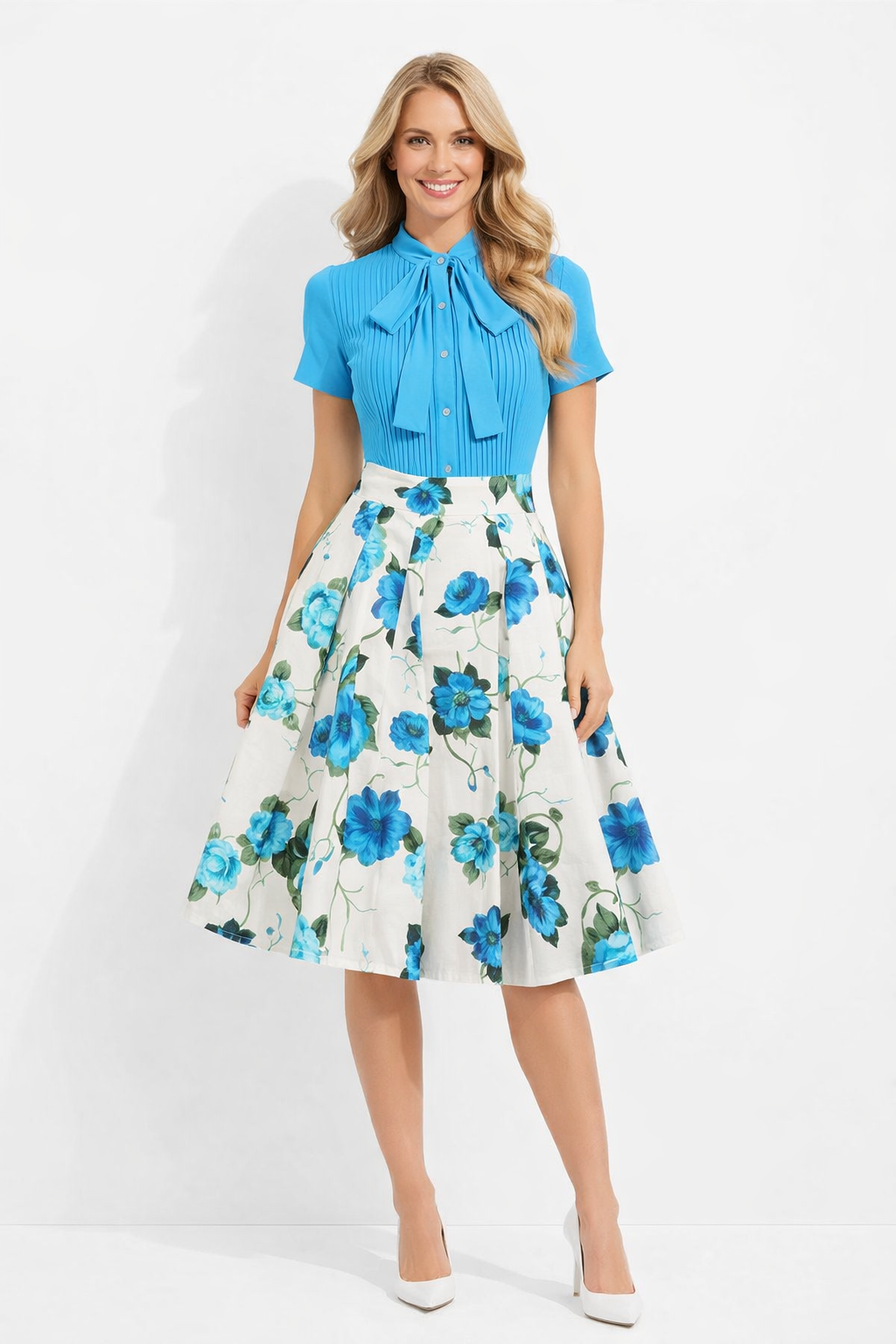 Taylor Swift 50s Pintuck Blouse & High Rise Pleated Skirt Set