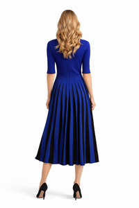 Meghan Crewneck Knit Top & High Waisted Pleated Skirt Set in Blue