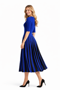 Meghan Crewneck Knit Top & High Waisted Pleated Skirt Set in Blue
