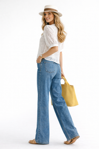 Bubble Short Sleeve Cotton Eyelet Pintuck Blouse in white