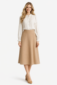 Ruffle High-neck Long Sleeve Lace Insert Tuck White Blouse