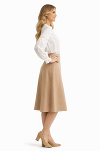 Ruffle High-neck Long Sleeve Lace Insert Tuck White Blouse