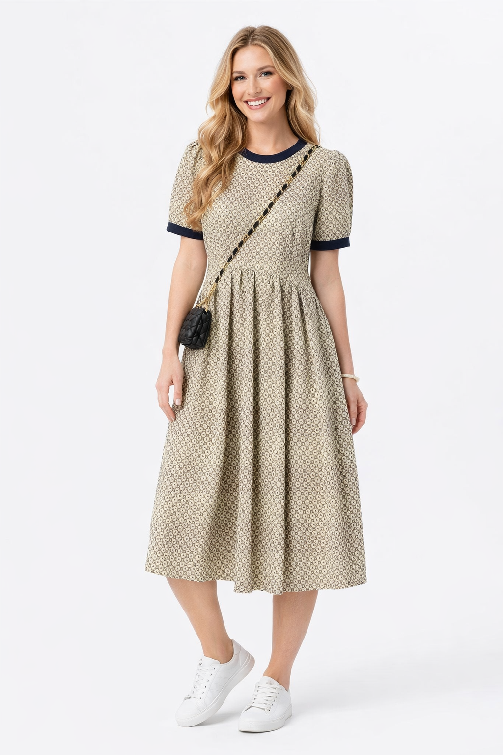 Bohemian Geo Print Loose Fit Pleated Dress with Back tie