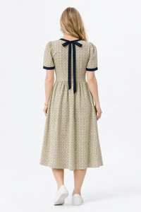 Bohemian Geo Print Loose Fit Pleated Dress with Back tie