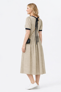 Bohemian Geo Print Loose Fit Pleated Dress with Back tie